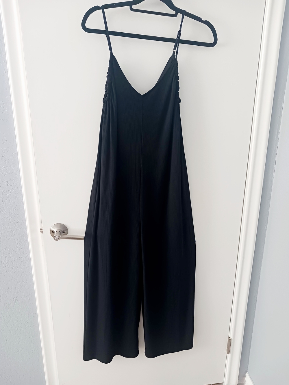Black V-Neck Wide-Leg Jumpsuit with Spaghetti Straps
